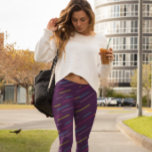 Funky Lines Purple Leggings<br><div class="desc">Funky diagonal lines in bright colours against a dark purple background</div>