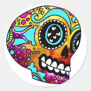 Funky Little Sugar Skulls by OneCuriousHuman Classic Round Sticker