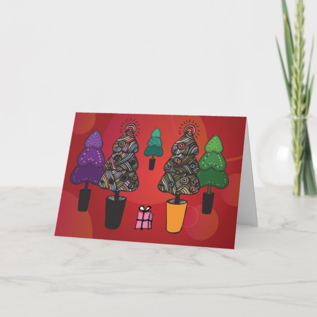 Funky Living Christmas Trees Christmas Holiday Card (Front)