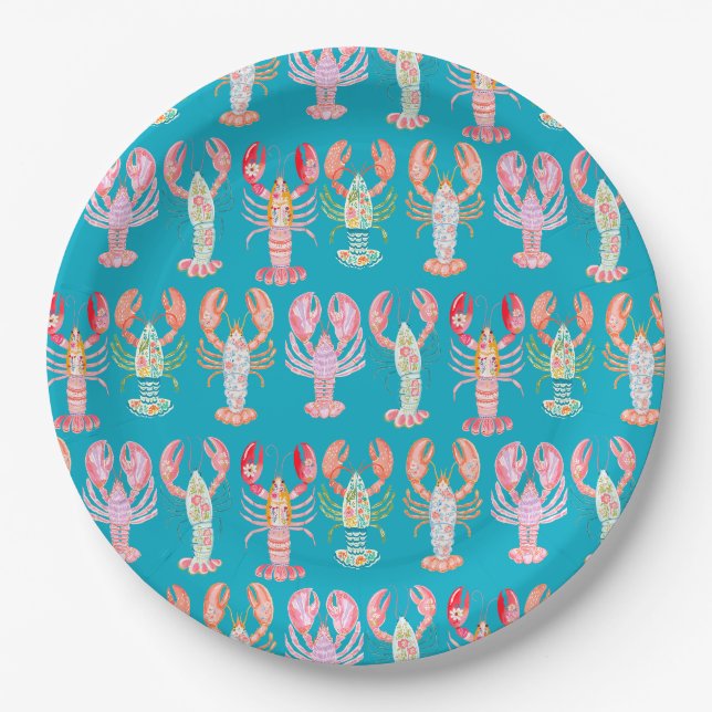 Funky Lobster Coastal Seafood Paper Plate (Front)