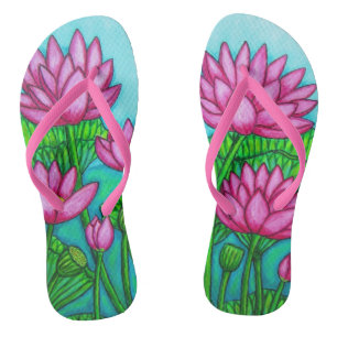 Funky Lotus Flower Custom Adult, Slim Straps Jandals