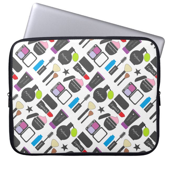 Funky Makeup Cosmetics Collage Pattern Laptop Sleeve (Front)