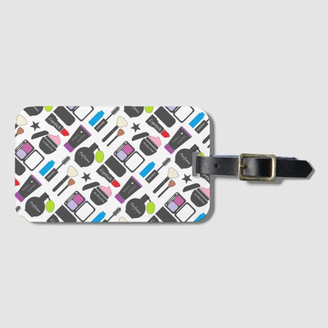 Funky Makeup Cosmetics Collage Pattern Luggage Tag (Front Horizontal)