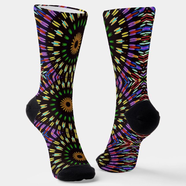 Funky Mandala Art Colourful Socks (Angled)