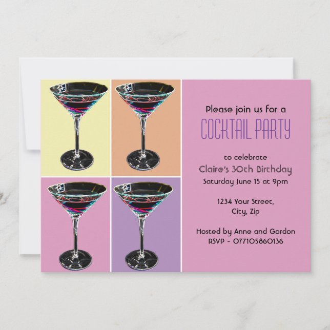 Funky Martini Cocktail Party Invitation (Front)