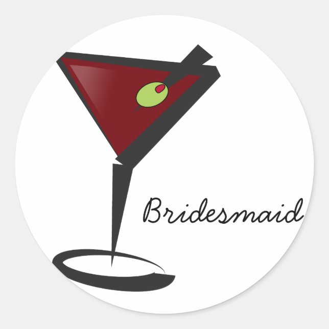 Funky martini Fun Bridesmaid Favours Classic Round Sticker (Front)