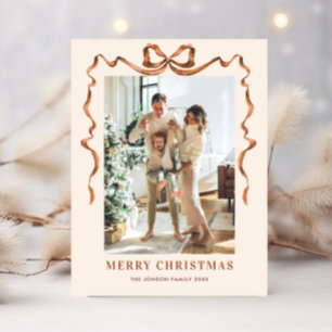 Funky Merry Christmas Boho Bow Ribbon 2 Photo Postcard