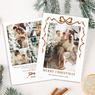 Funky Merry Christmas Boho Bow Ribbon 5 Photo Holiday Card