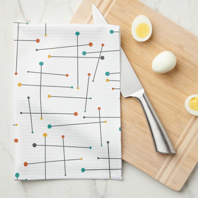 Funky Mid Century Lines And Dots Pattern Tea Towel (Quarter Fold)