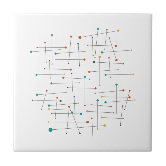 Funky Mid Century Lines And Dots Throwback Tile (Front)