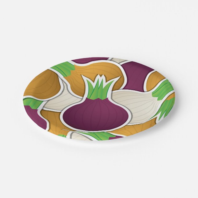 Funky mixed onions paper plate (Angled)