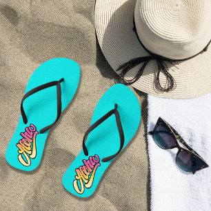 Funky Modern Aqua Blue Aloha Beach Jandals