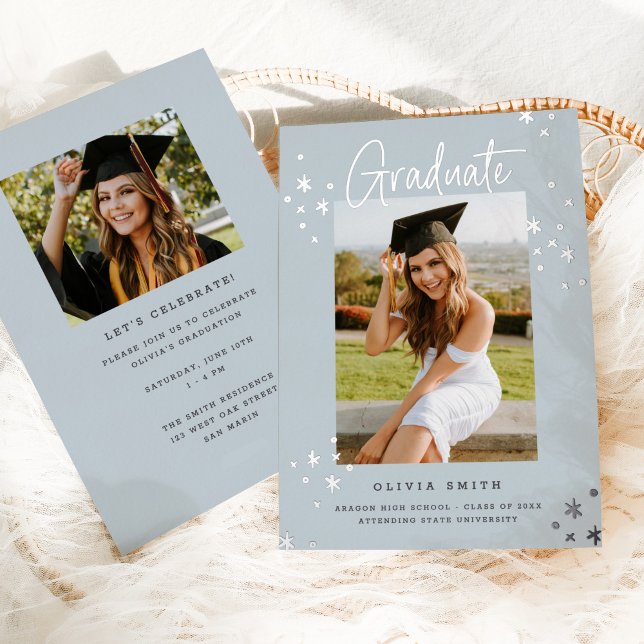 Funky Modern Grey Silver Graduation Announcement (Creator Uploaded)