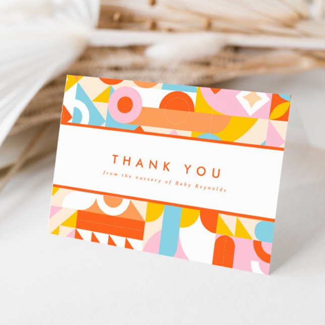 Funky Modern Orange Tiny Human Shindig Baby Shower Thank You Card (Creator Uploaded)