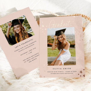 Funky Modern Pink Gold Graduation Announcement