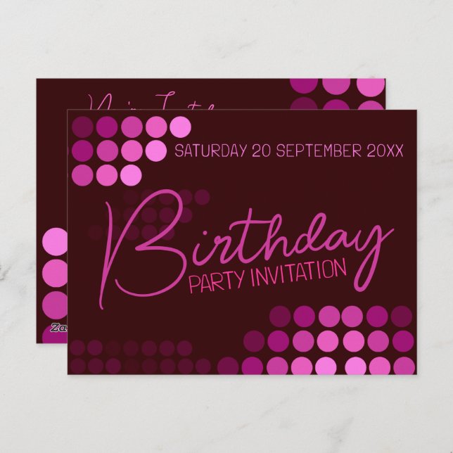 Funky Modern Pink Party Birthday Postcard (Front/Back)