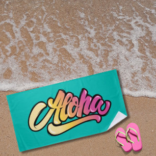 Funky Modern Topaz   Dark Turquoise Aloha Beach Towel