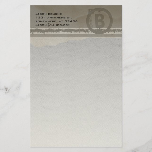 Funky Monogram Grey Grunge Stationery (Front)