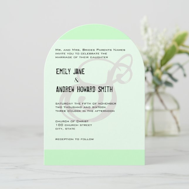 Funky Monogram Mint Green Grey or Any Colour Invitation (Standing Front)