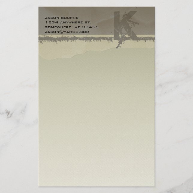 Funky Monogram Taupe Stationery (Front)
