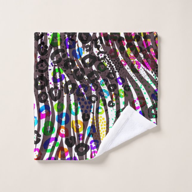 Funky Multi Animal Print Pattern Bright Colours Bath Towel Set (Wash Cloth)