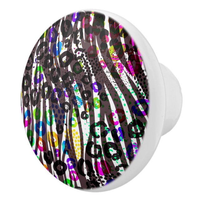 Funky Multi Animal Print Pattern Bright Colours Ceramic Knob (Right)