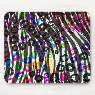 Funky Multi Animal Print Pattern Bright Colours Mouse Pad