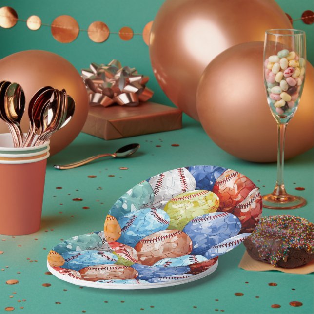 Funky Multi Coloured Baseballs Paper Plate (Multi)