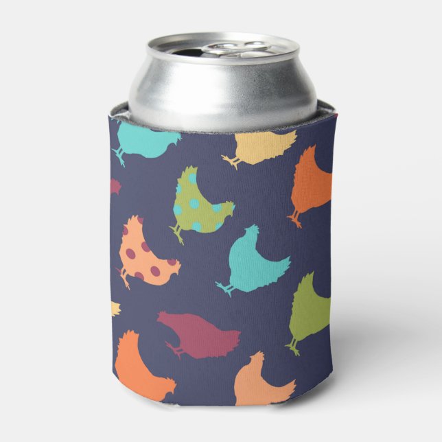 Funky Multi-coloured Chicken Pattern Can Cooler (Can Front)