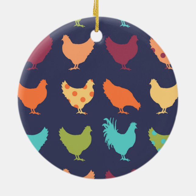 Funky Multi-coloured Chicken Pattern Ceramic Tree Decoration (Back)