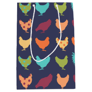 Funky Multi-coloured Chicken Pattern Medium Gift Bag