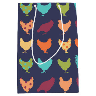 Funky Multi-coloured Chicken Pattern Medium Gift Bag