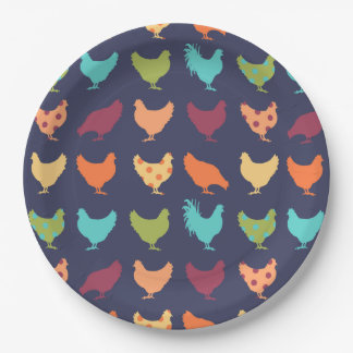 Funky Multi-coloured Chicken Pattern Paper Plate