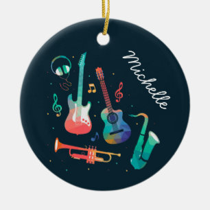 Funky Music colorful musical instruments Ceramic Tree Decoration