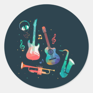 Funky Music colourful musical instruments Classic Round Sticker