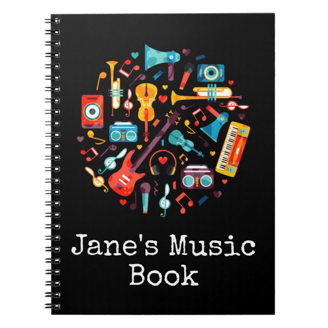 Funky Music colourful musical instruments Notebook (Front)