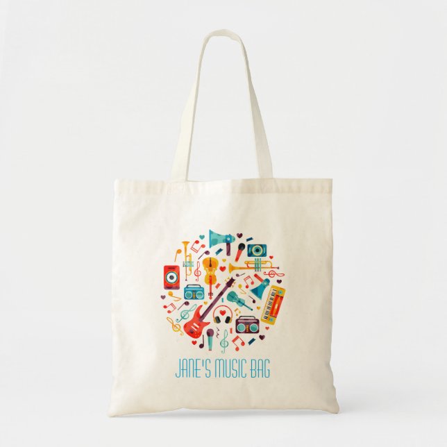 Funky Music colourful musical instruments Tote Bag (Front)