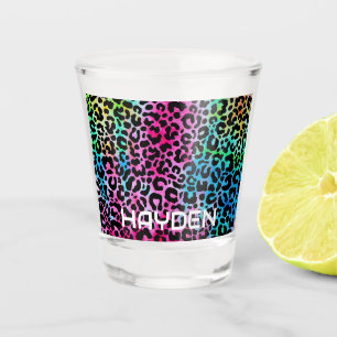 Funky Neon Colourful Leopard Print Personalised Shot Glass