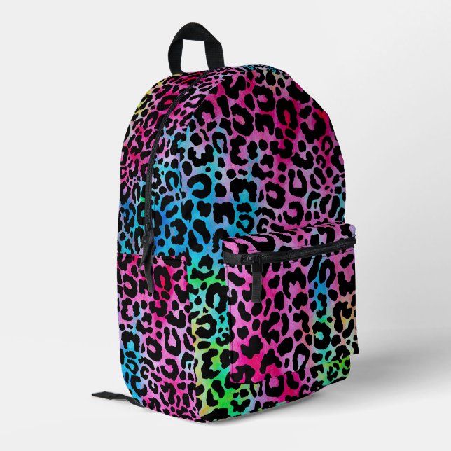 Funky Neon Colourful Leopard Print Printed Backpack (Back Corner Left)