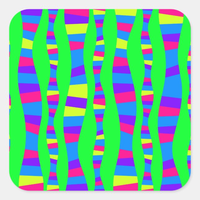 Funky Neon Colours Retro Modern Pattern Psychedeli Square Sticker (Front)