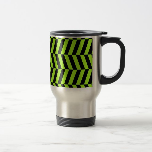Funky Neon Green and Black Zig Zags Chevron Travel Mug (Right)