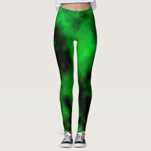 Funky Neon Green Emerald Halloween Abstract Leggings