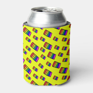 Funky Neon Rainbow Block Pattern Can Cooler