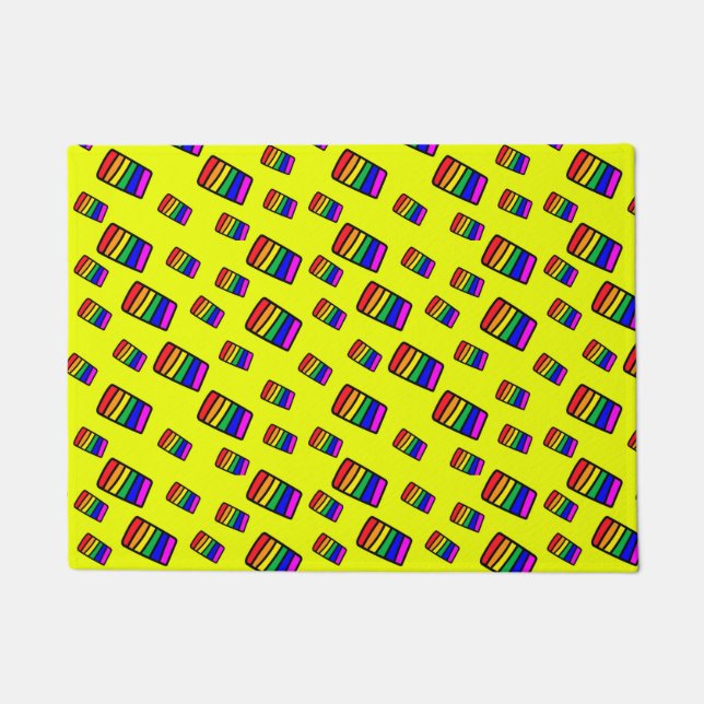 Funky Neon Rainbow Block Pattern Doormat (Front)