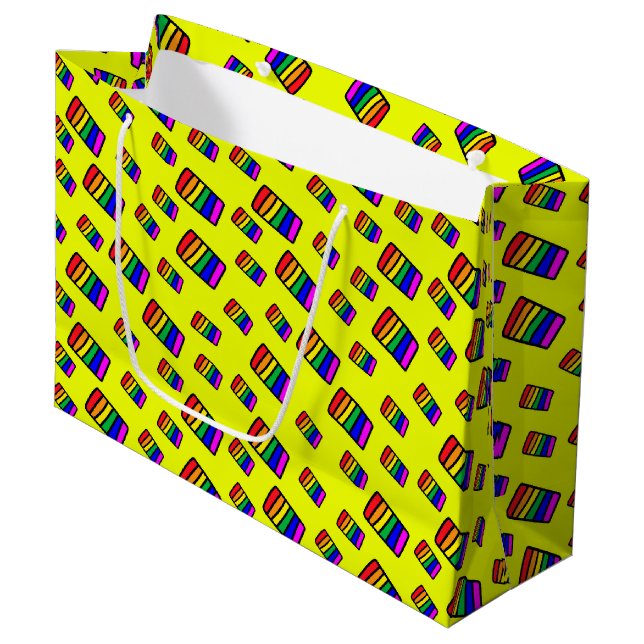 Funky Neon Rainbow Block Pattern Large Gift Bag (Front Angled)
