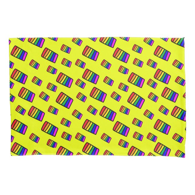 Funky Neon Rainbow Block Pattern Pillowcase (Front-Left)