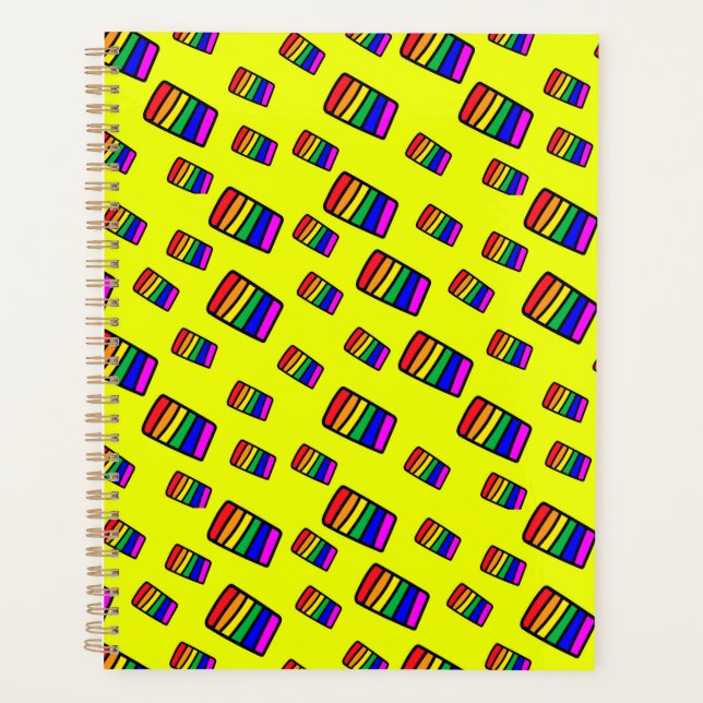 Funky Neon Rainbow Block Pattern Planner (Front)