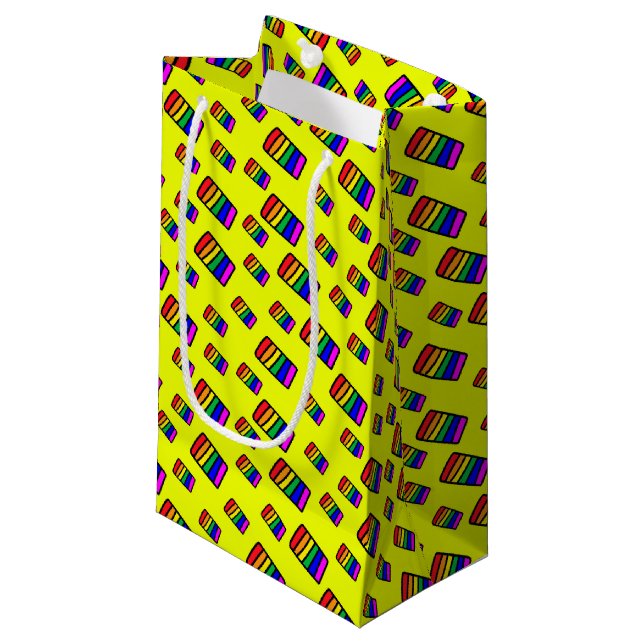 Funky Neon Rainbow Block Pattern Small Gift Bag (Front Angled)