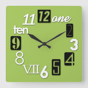 Funky Numbra Square Lime Green Wall Clocks
