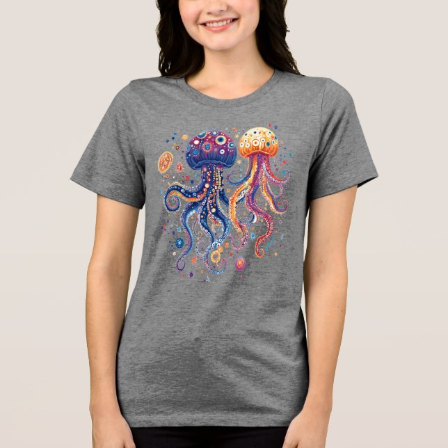 Funky Ocean Guardians: Custom Octopi & Jellyfish Tri-Blend Shirt (Front)
